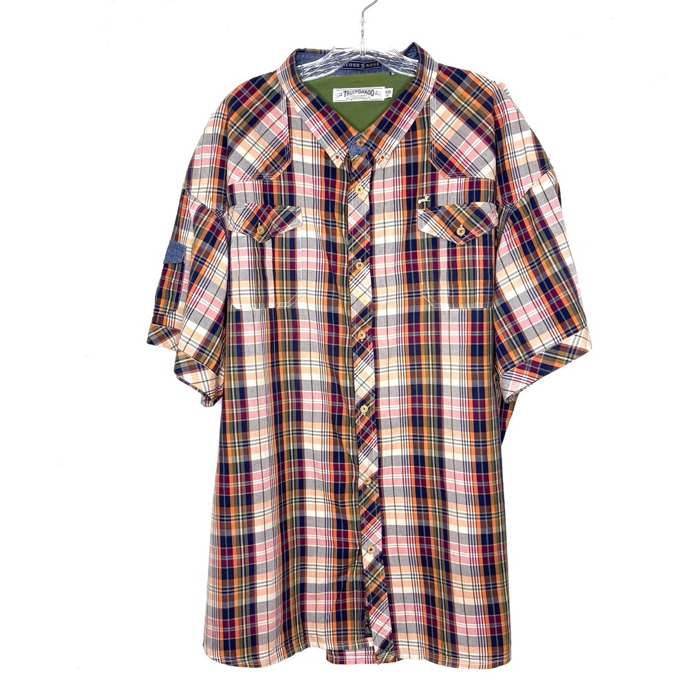 Akoo Trust Shirt Mens 5XL Plaid Button Down Streetwear Hip Hop Urban Casual